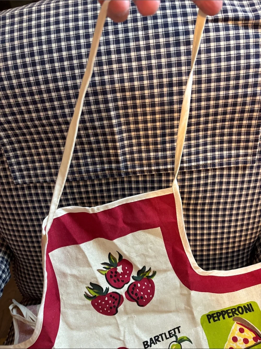 Kitchen Apron with Fruit & Calorie Print - Red Accent